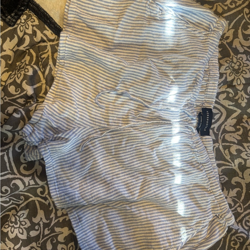 Aeropostale Striped Athletic Shorts - White and Tan